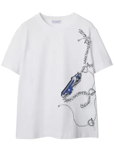Burberry Knight Motif T-shirt In White+blue