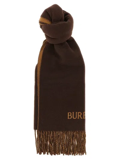 Burberry Knight Motif Reversible Scarf Fringe Detail In Brown