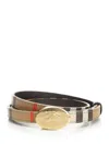 Burberry Knight Stamp Check Slim Reversible Belt Belts Beige In Gold