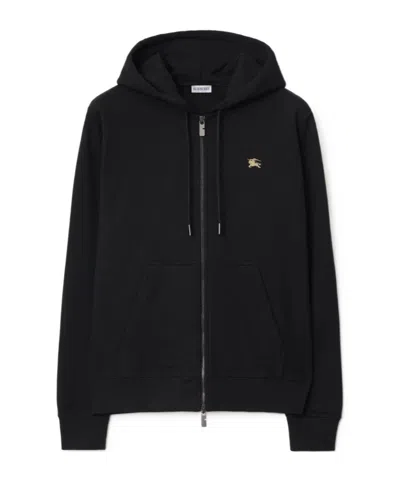 Burberry Knight Stamp Cotton Zip Hoodie In Black