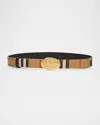 Burberry Knight Stamp Reversible Leather And Cotton Belt