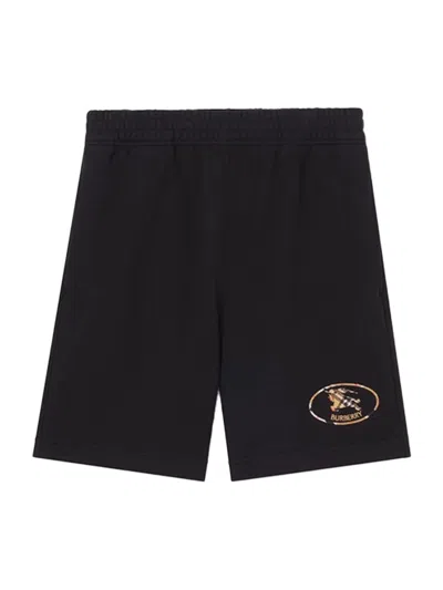 Burberry Check Knight Stamp Cotton Shorts In Black