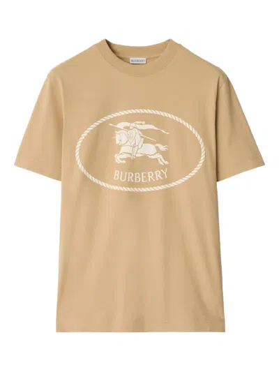 Burberry Equestrian Knight Logo Crew Neck T-shirt In Brown