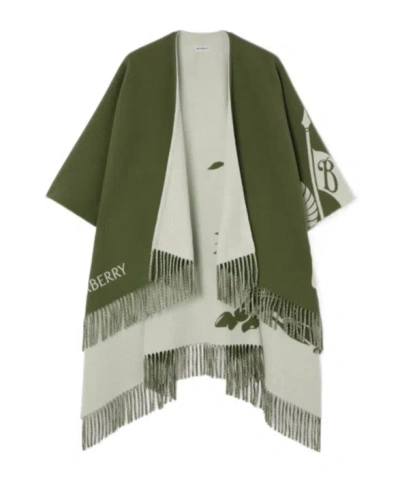 Burberry Knight Wool Cashmere Cape In Green