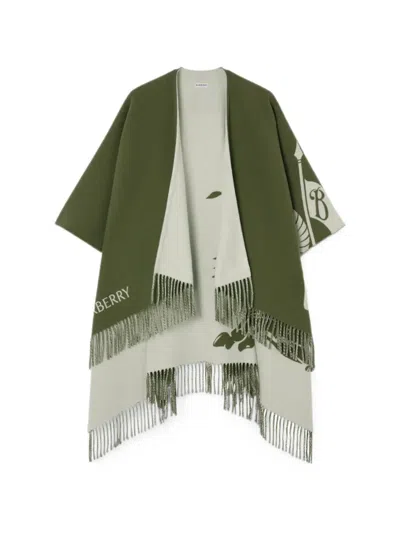 Burberry Knight Wool Cashmere Cape In Green