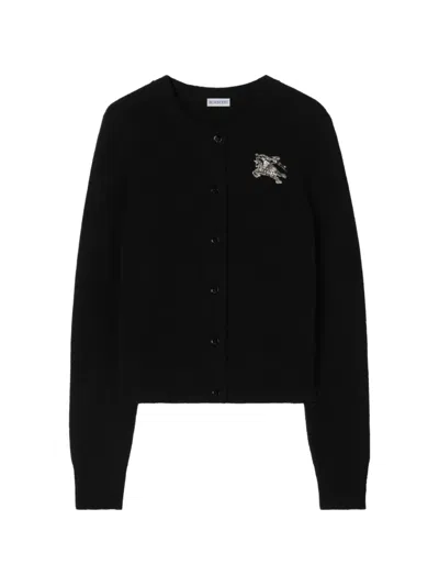 Burberry Knight Wool Cashmere Cardigan In Black
