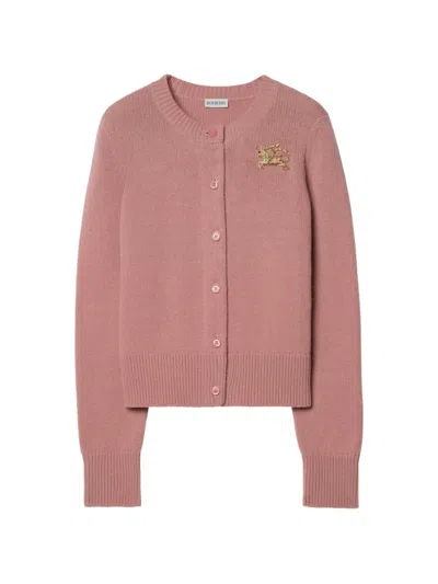 Burberry Knight Wool Cashmere Cardigan In Pink