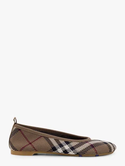 Burberry Knit Baby Nylon Blend Ballerinas With Knitted Traditional Check In Brown
