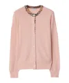 Burberry Check Knit Cardigan With Ribbed Trim In Pink