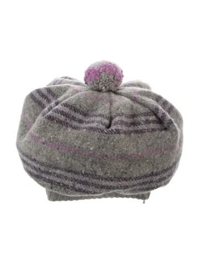 Pre-owned Burberry Knit Lambswool Beanie In Grey/purple