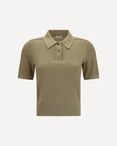 Burberry Knit Polo With Check Trim In Khaki