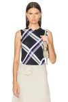 Burberry Ered Silk Knit Top With Ribbing In Black Ip Check