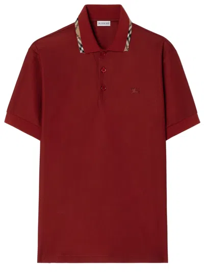 Burberry Contrast-trimmed Cotton Polo Shirt With Ekd Logo In Red