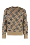 Burberry Check-pattern Wool Crew Neck Sweater Clothing In Brown