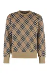 Burberry Check-pattern Wool Crew Neck Sweater Clothing In Multi