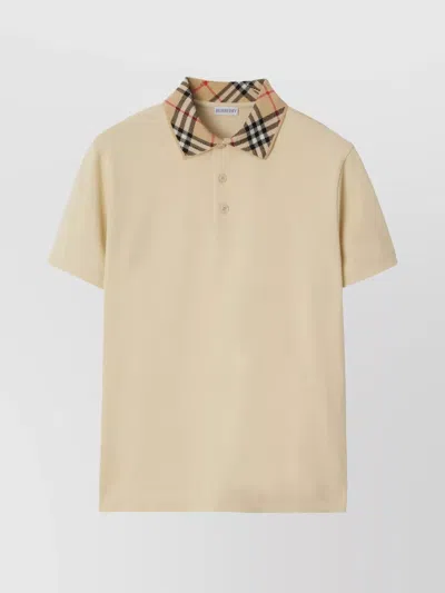 Burberry Knitted Check Pattern Cotton Pique Polo In Neutral