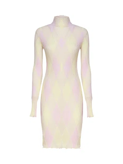 Burberry Knitted Dress With High Half Neck In Yellow