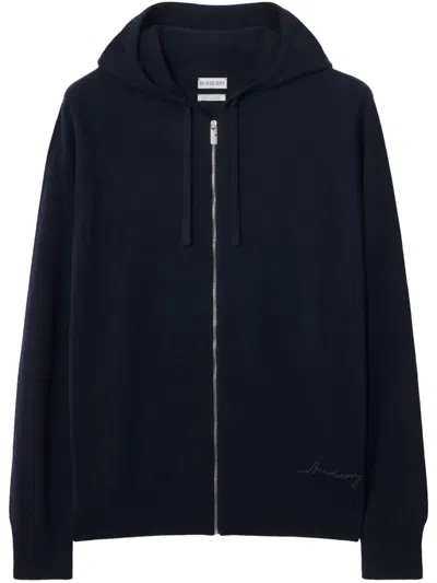 Burberry Knitted Hoodie In Blue
