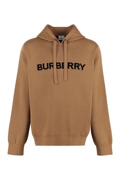 Burberry Knitted Hoodie In Camel