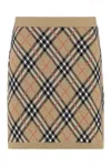 Burberry Beige Checked Miniskirt With Ribbed Finish In Brown