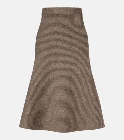 Burberry Knitted Wool-blend Midi Skirt In Brown