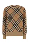 Burberry Beige Crewneck Sweater With Check Motif In Wool And Mohair Woman