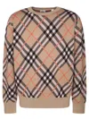 Burberry Beige Crewneck Sweater With Check Motif In Wool And Mohair Woman