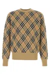 Burberry Check-pattern Wool Crew Neck Sweater Clothing In Brown