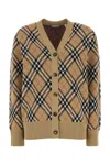 Burberry Check V-neck Cardigan In Wool And Mohair Blend In Neutral