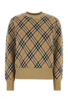 Burberry Wool Blend Sweater With Embroidered Check Pattern In Brown