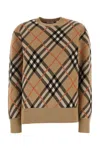 Burberry Plaid Crewneck Sweater With Ribbed Trims In Brown