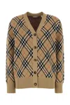Burberry Check V-neck Cardigan In Wool And Mohair Blend In Brown