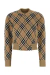 Burberry Cropped Check Knit Sweater With Ribbed Details In Multi