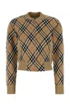 Burberry Cropped Check Knit Sweater With Ribbed Details In Multi