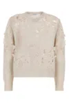 Burberry V-neck Perforated Rib Sweater In Beige O Tan