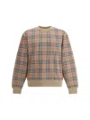 Burberry Check Pattern Sweatshirt With Embroidered Logo In Brown