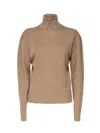 Burberry High-neck Wool Sweater With Logo Intarsia In Brown