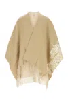 Burberry Fringe Detailing Wool Blend Cape In Brown