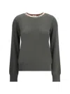 Burberry Women Wool Pullover With Check In Green