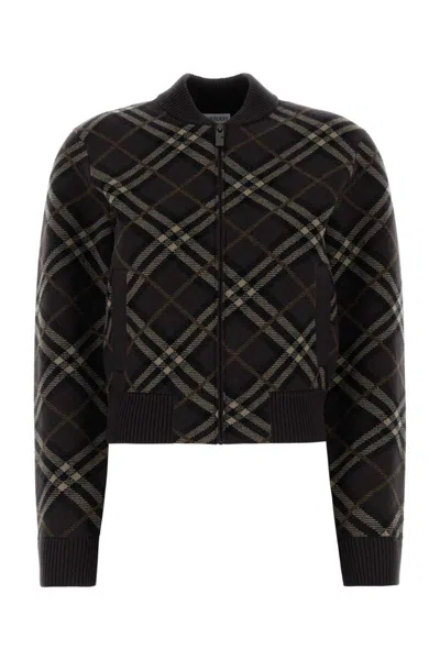 Burberry Women Embroidered Stretch Wool Blend Cardigan In Black