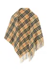 Burberry Fringed Checked Wool And Cashmere-blend Cape In Brown