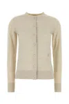 Burberry Sand Wool Cardigan With Ribbed Cuffs And Hem In Nutmeg