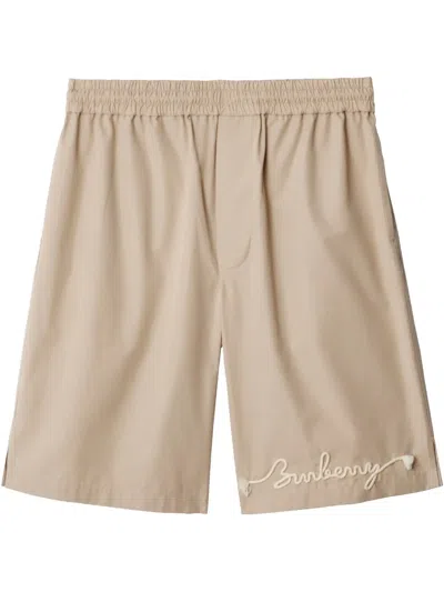 Burberry Knot-logo Cotton Shorts In Fossil
