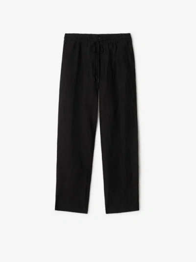 Burberry Mens Black Straight-leg Drawstring Linen Trousers Xl
