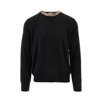 Burberry L Sweater With Check Crewneck In Black