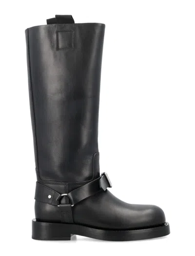 Burberry Saddle Knee-high Leather Boots In Black