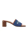 Burberry Label Print Denim And Leather 55mm Mules In Blue