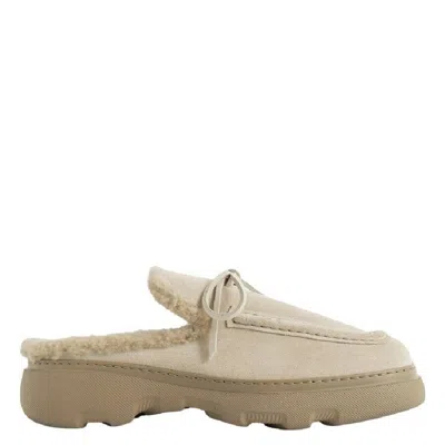 Burberry Lace Closure Mules In Neutral