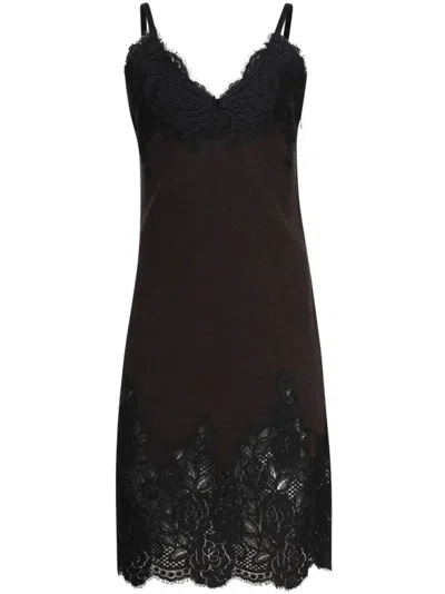 Burberry Lace-detailed Wool Slip Dress In Black