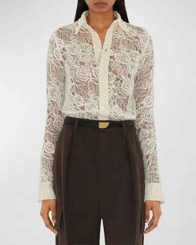 Burberry Lace Fitted Button-front Shirt In Ivory